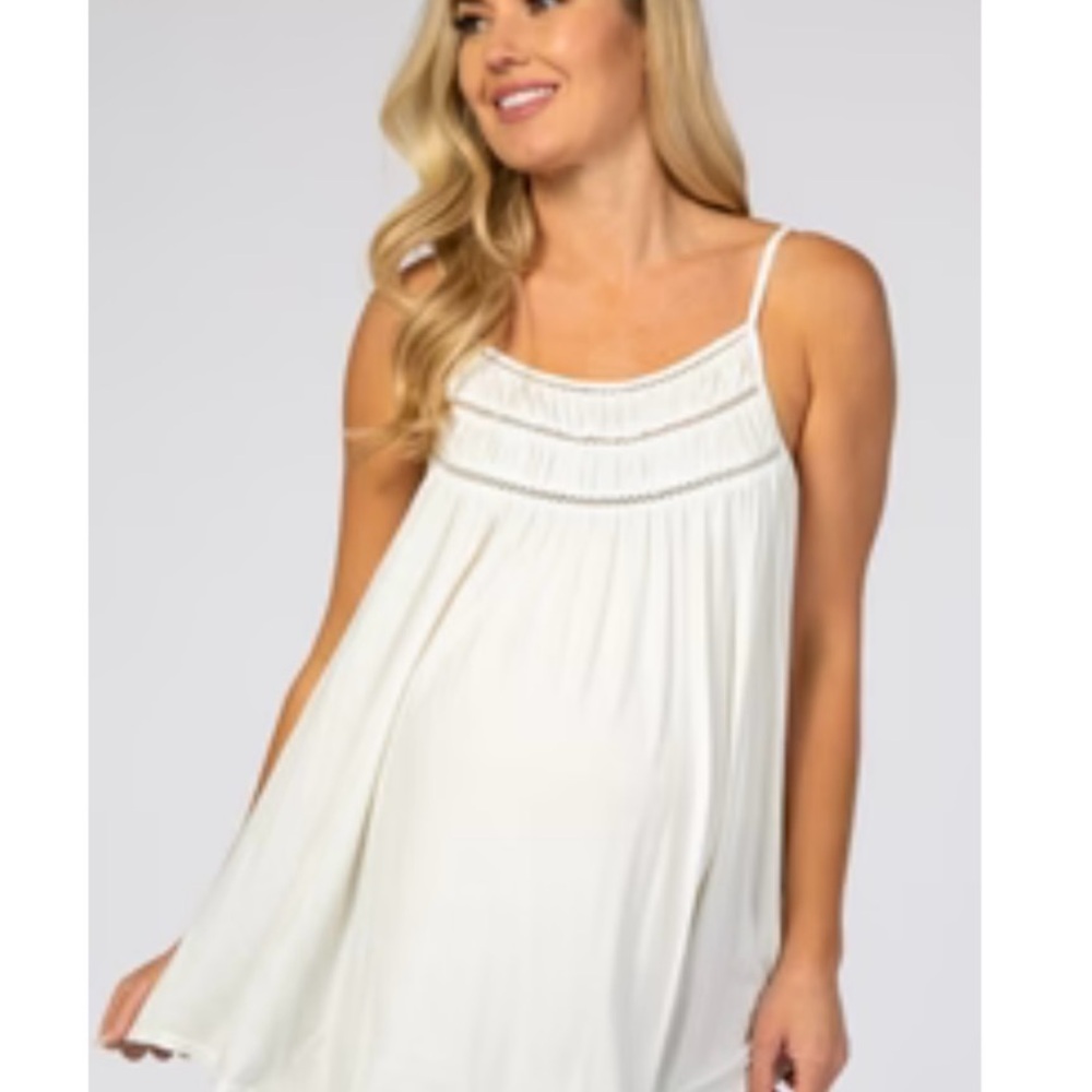 PinkBlush White Crochet Detail Tank Sleeveless Maternity